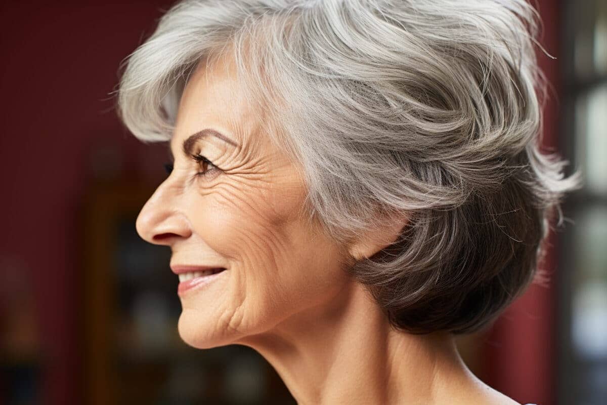 Coupe milong dégradé effilé avec frange tendance pour les 60 ans