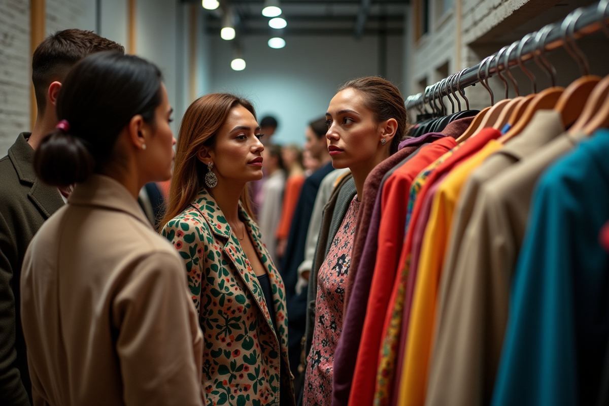 Groupe de créateurs backstage à la fashion week 2001