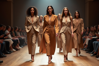 Groupe de mannequins défilant sur un runway mode