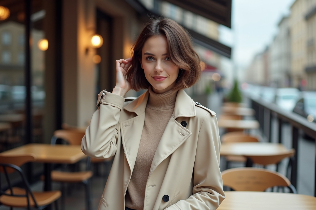 Femme élégante dans un café urbain tendance