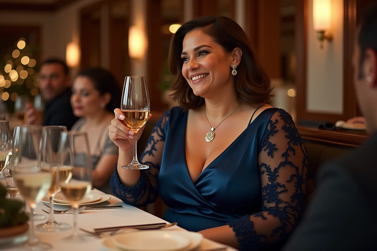 Femme en robe satin bleu lors d