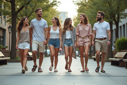 Groupe divers d'adultes en sandales d'été en ville