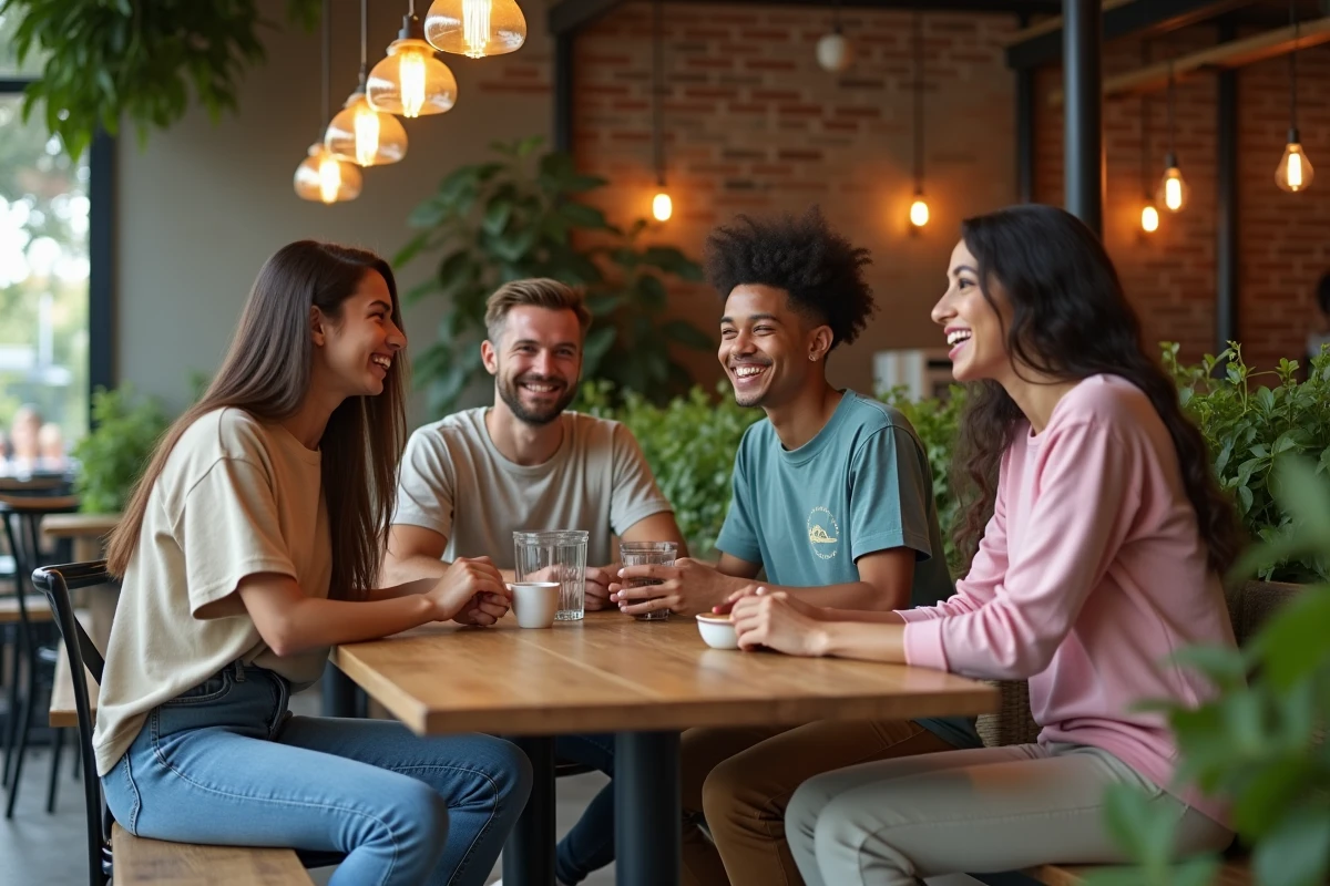 Groupe de jeunes dans un café éco-responsable