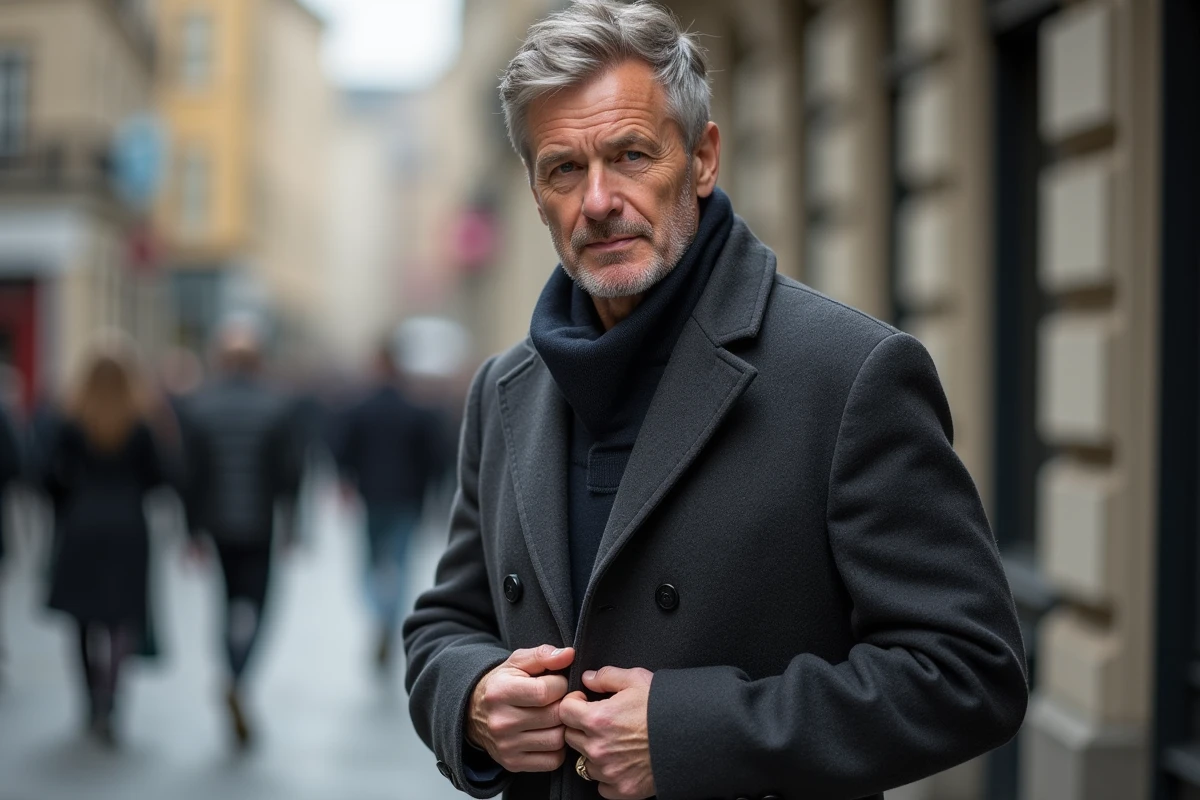 Homme d'âge moyen en manteau en ville