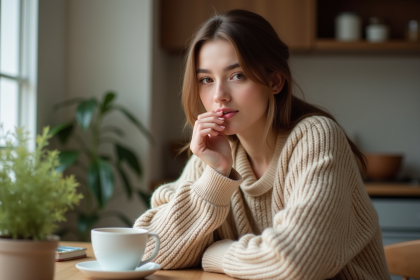 Jeune femme appliquant un baume à lèvres naturel