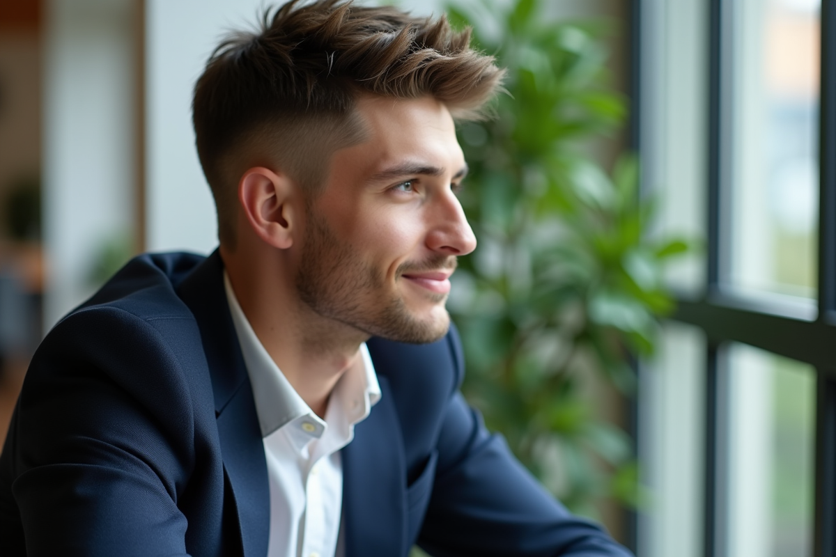 Jeune homme en coworking avec blazer bleu