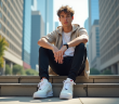 Jeune homme en Nike Air Force 1 en ville en journée