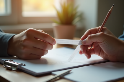 Personne mesurant la taille de son doigt avec un papier