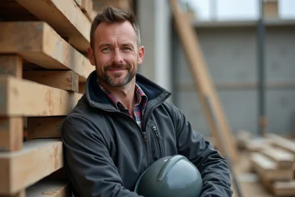 Ouvrier de chantier en veste softshell et casque