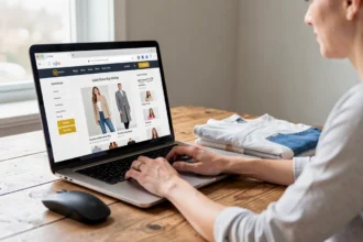 Personne qui consulte une boutique de vêtements en ligne sur un ordinateur