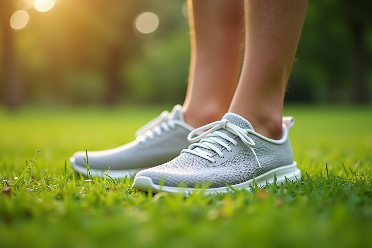 Pieds en chaussures confortables sur lherbe dans un parc en plein jour